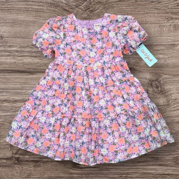 Cat & Jack Lavender Luck Multi Color Floral Tiered Dress Size XS 4/5 - Picture 1 of 8
